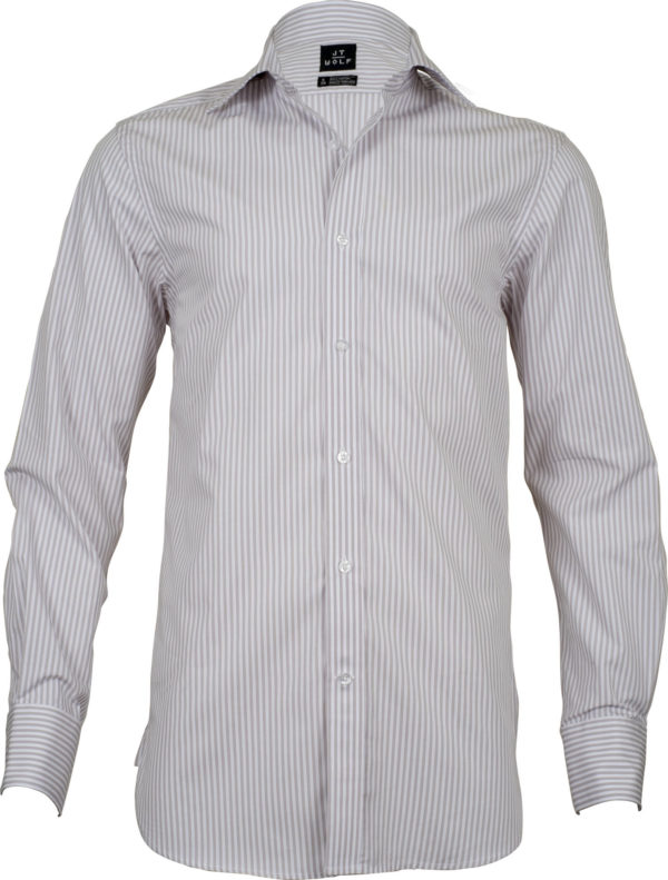 classic fit stripe beige business shirts front